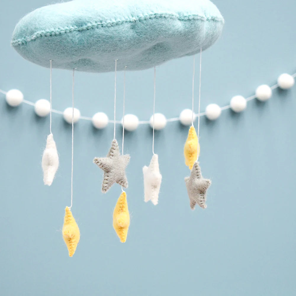 3D CLOUD NURSERY MOBILE WITH STARS - BLUE