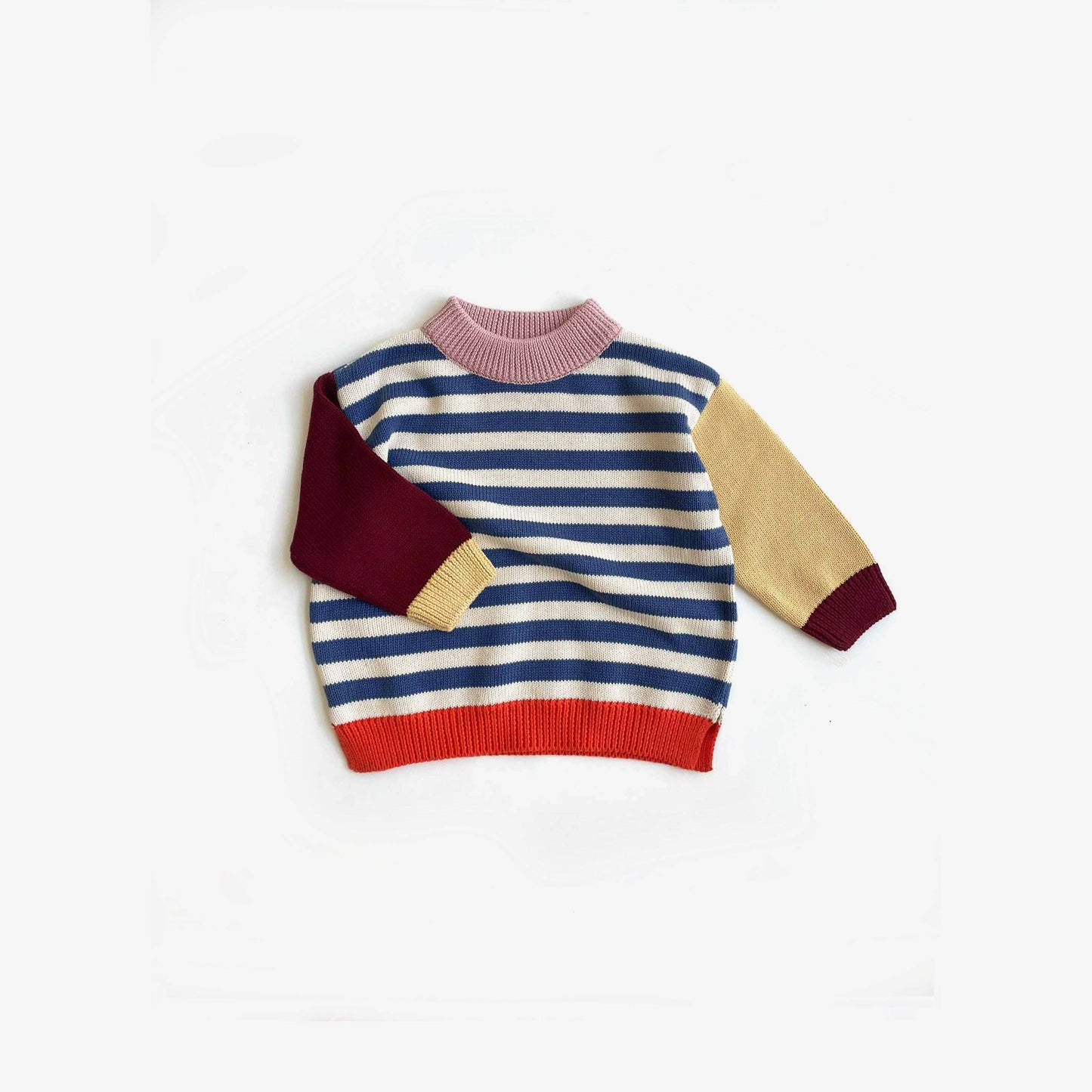 Organic Cotton Knit Jumper - Navy Stripe Colour Block