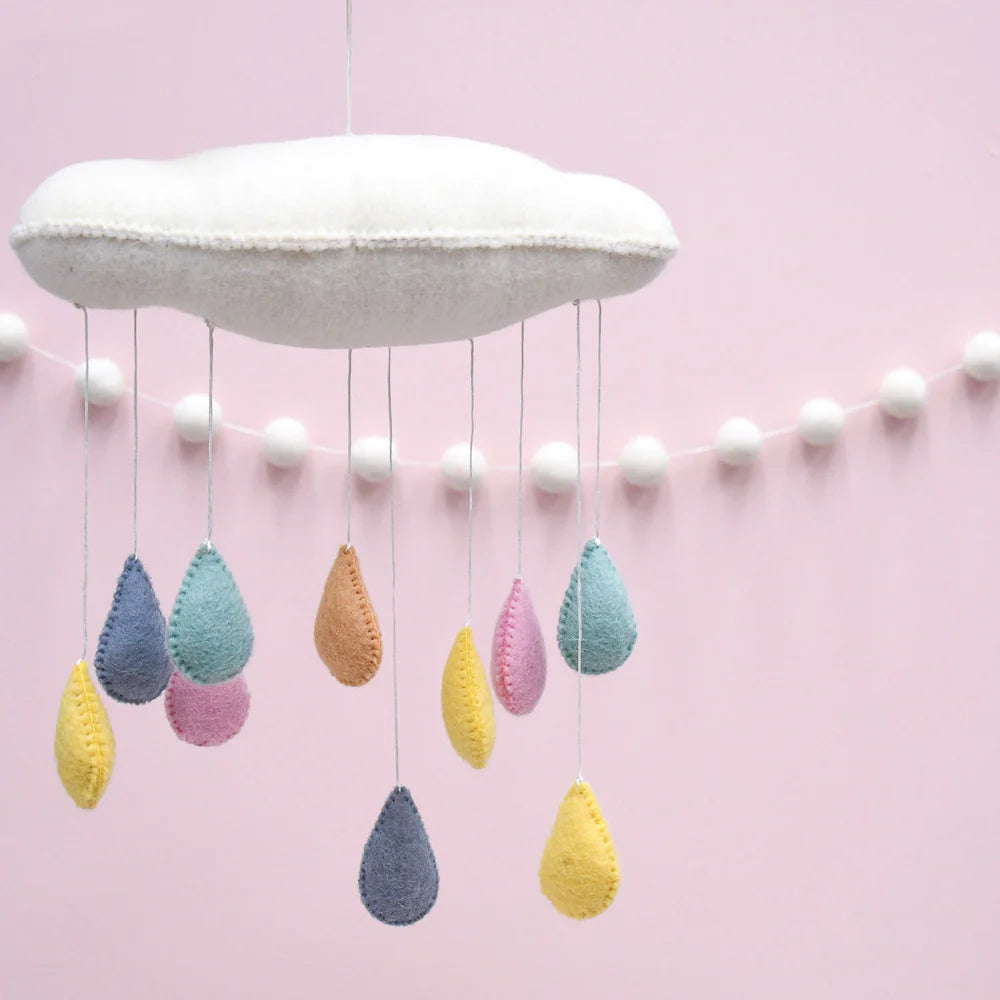 3D CLOUD NURSERY MOBILE WITH RAINDROPS - PASTEL