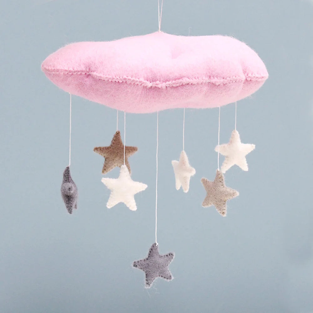 3D CLOUD NURSERY MOBILE WITH STARS - PINK
