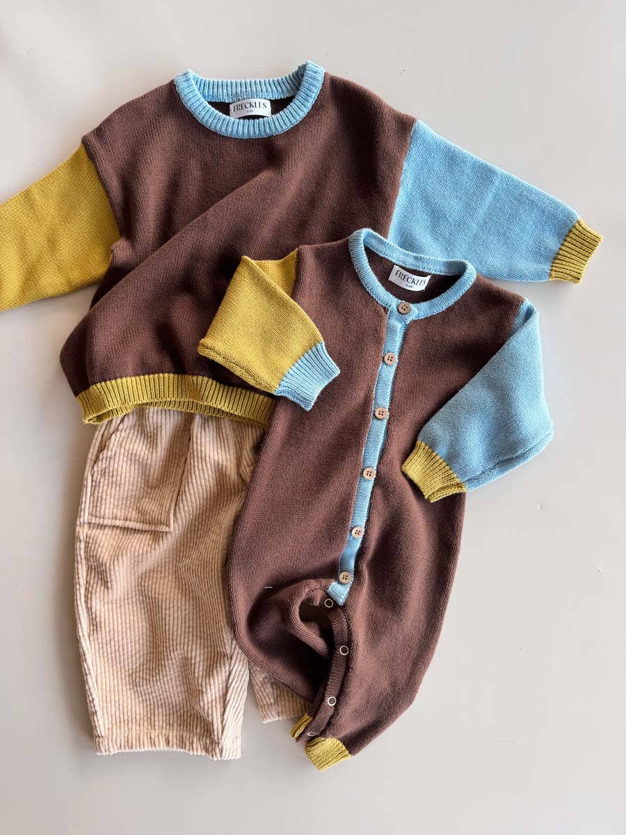Cotton Knit Romper - Brown/Blue/Green
