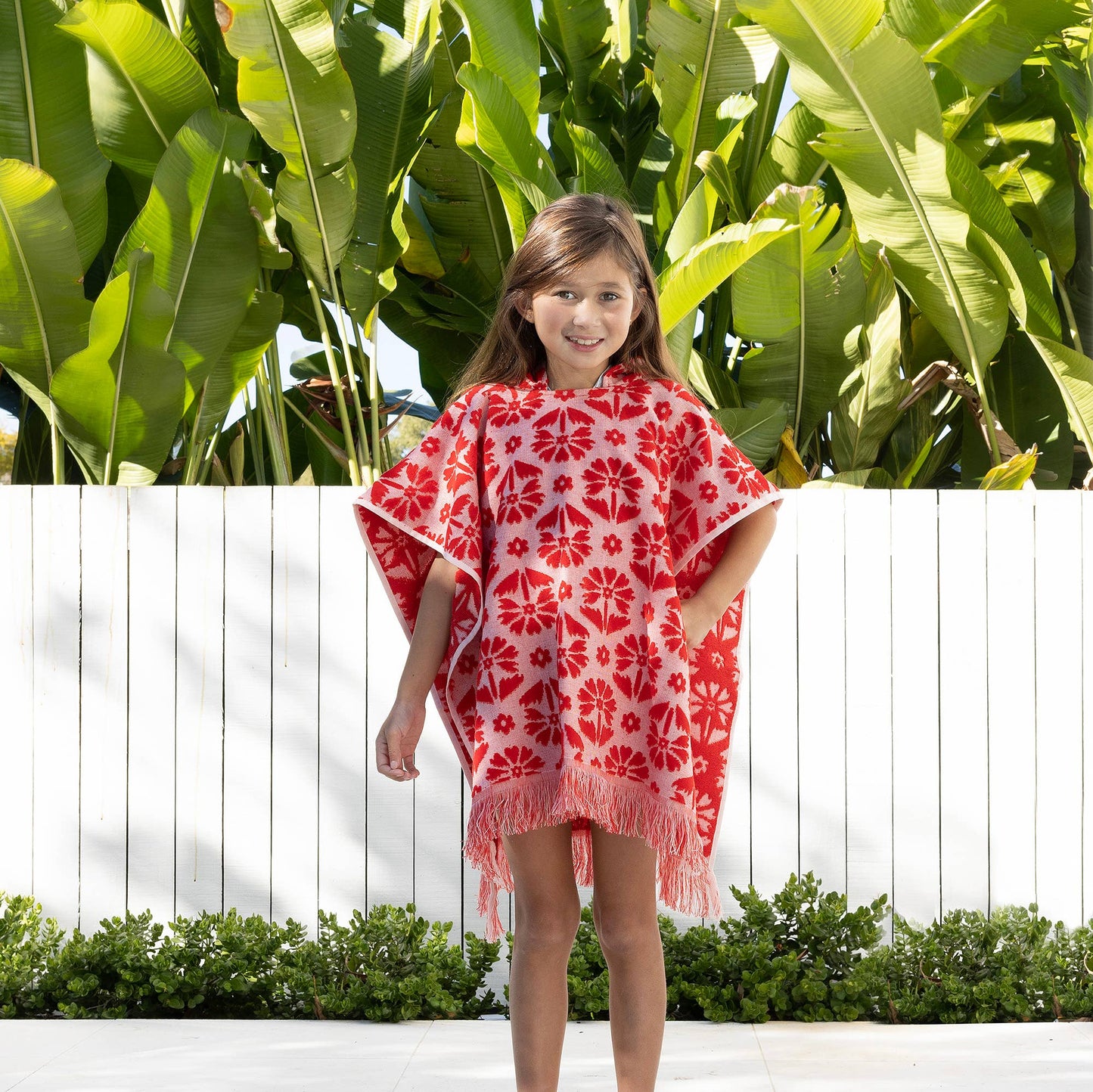 Flora Kids Hooded Beach Poncho - Poppy