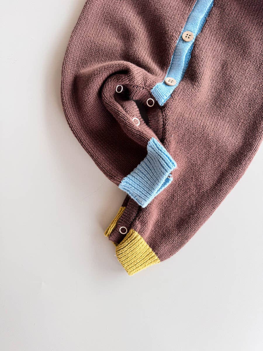 Cotton Knit Romper - Brown/Blue/Green