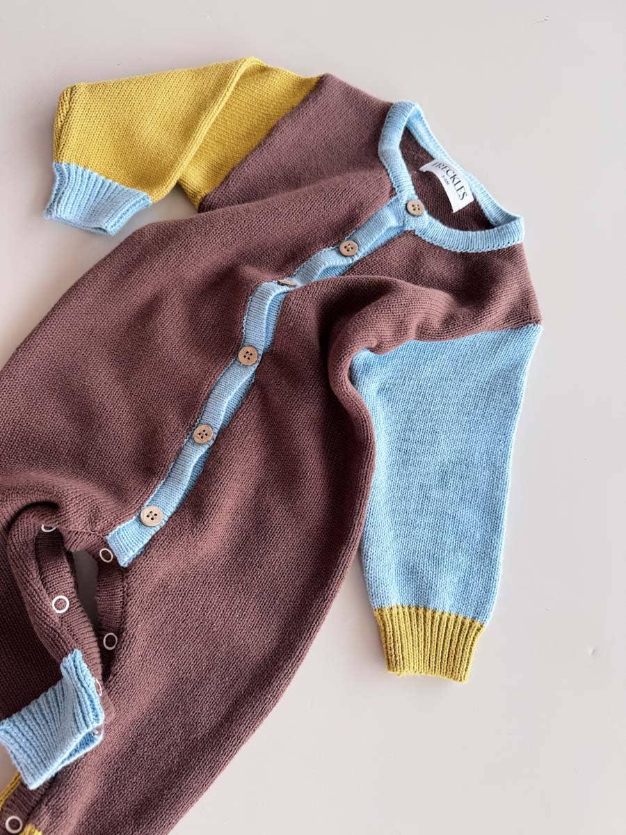 Cotton Knit Romper - Brown/Blue/Green