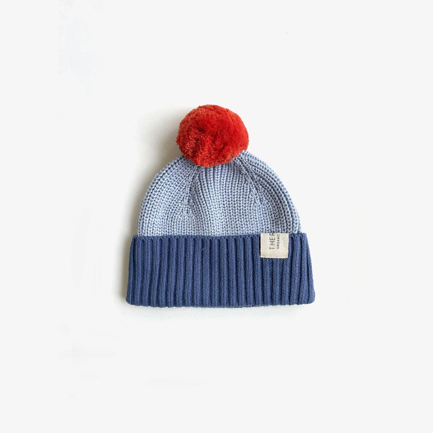 Organic Cotton Chunky Colour Block Beanie - Navy Sky Tomato