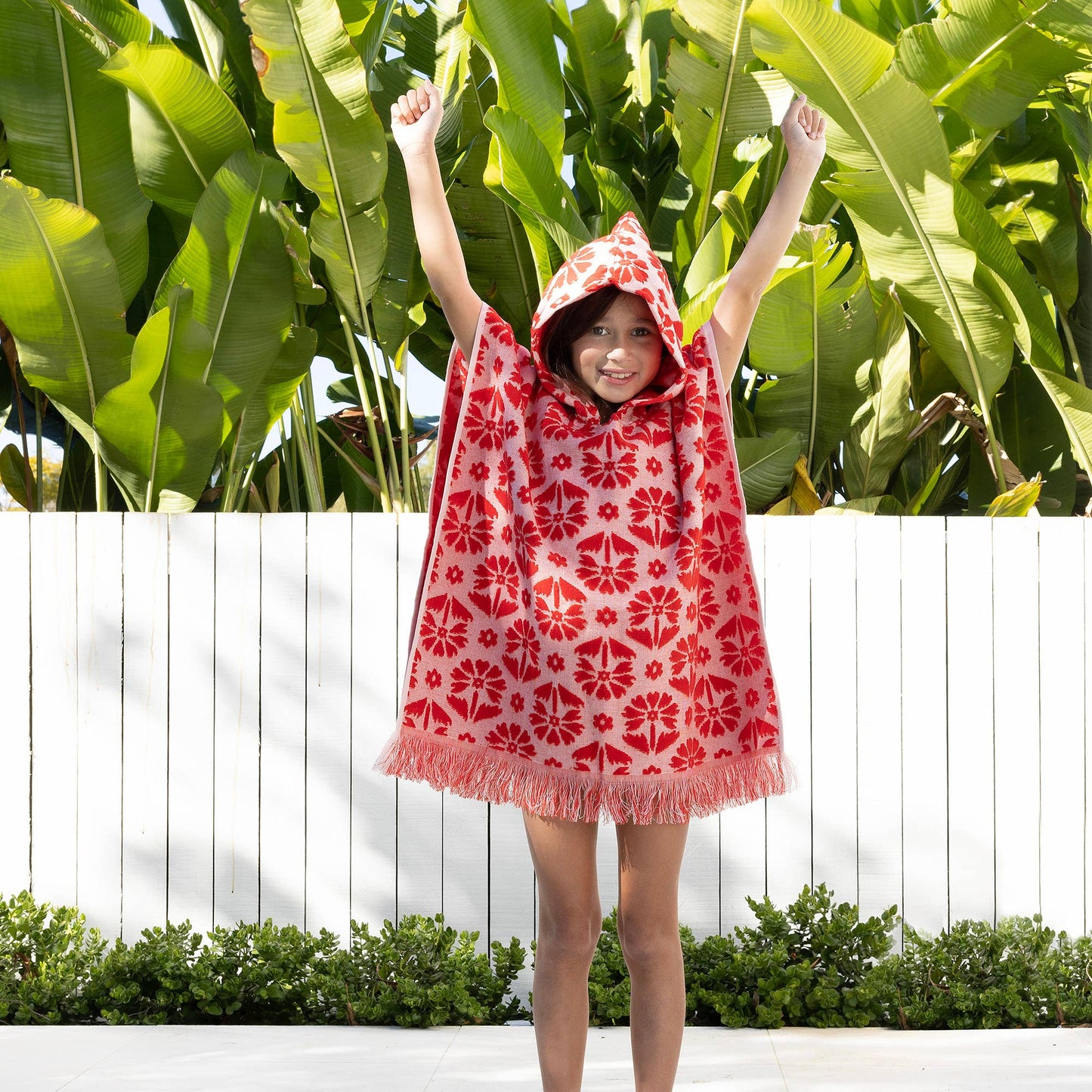 Flora Kids Hooded Beach Poncho - Poppy