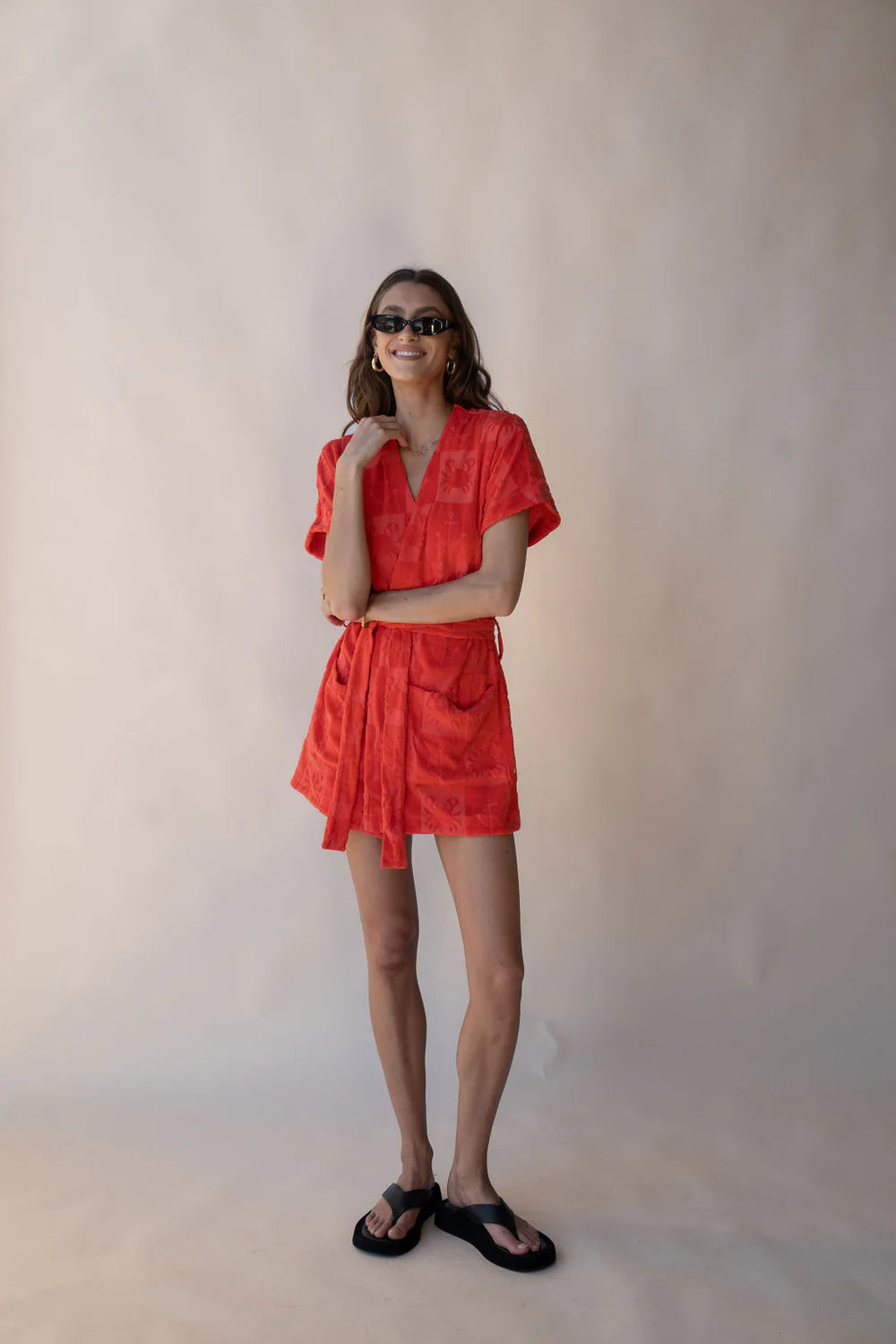 SEASIDE TERRY KIMONO DRESS LOBSTER RED