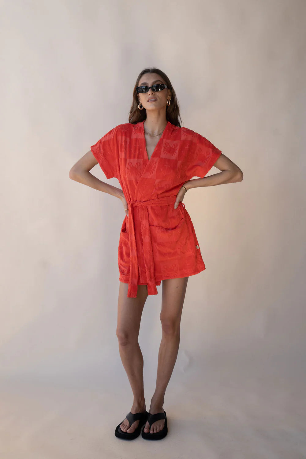 SEASIDE TERRY KIMONO DRESS LOBSTER RED