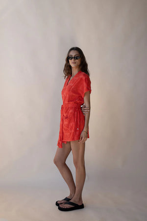 SEASIDE TERRY KIMONO DRESS LOBSTER RED