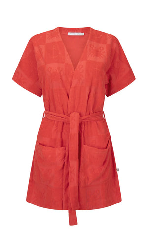 SEASIDE TERRY KIMONO DRESS LOBSTER RED