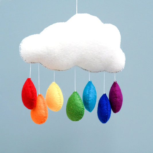 CLOUD NURSERY MOBILE - BRIGHT RAINBOW RAINDROPS