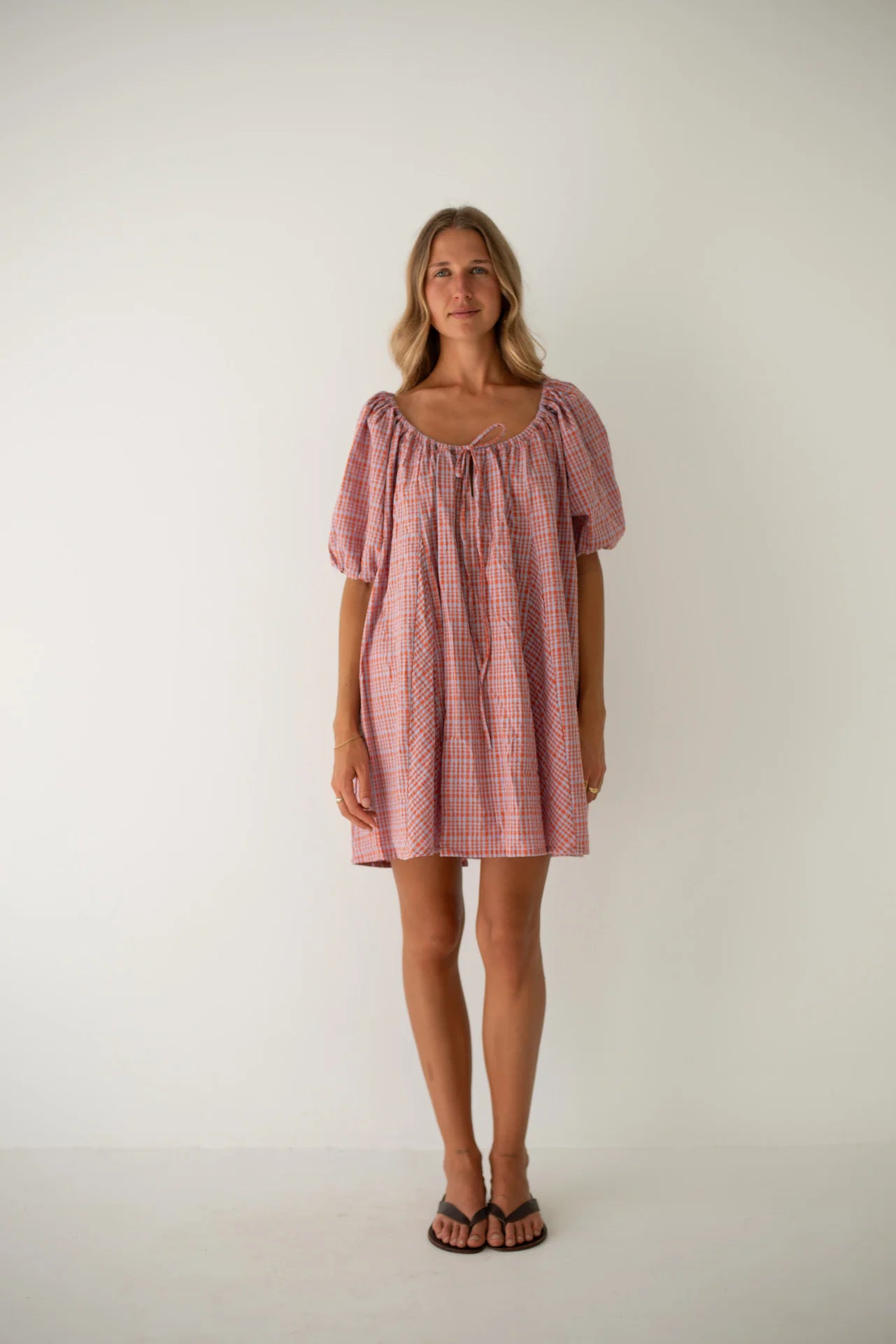 Chloe Dress Lilac Orange Seersucker