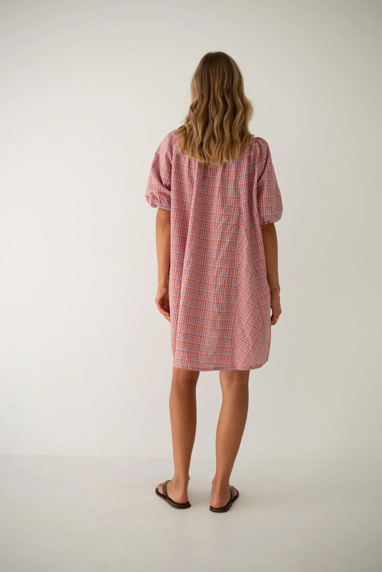 Chloe Dress Lilac Orange Seersucker