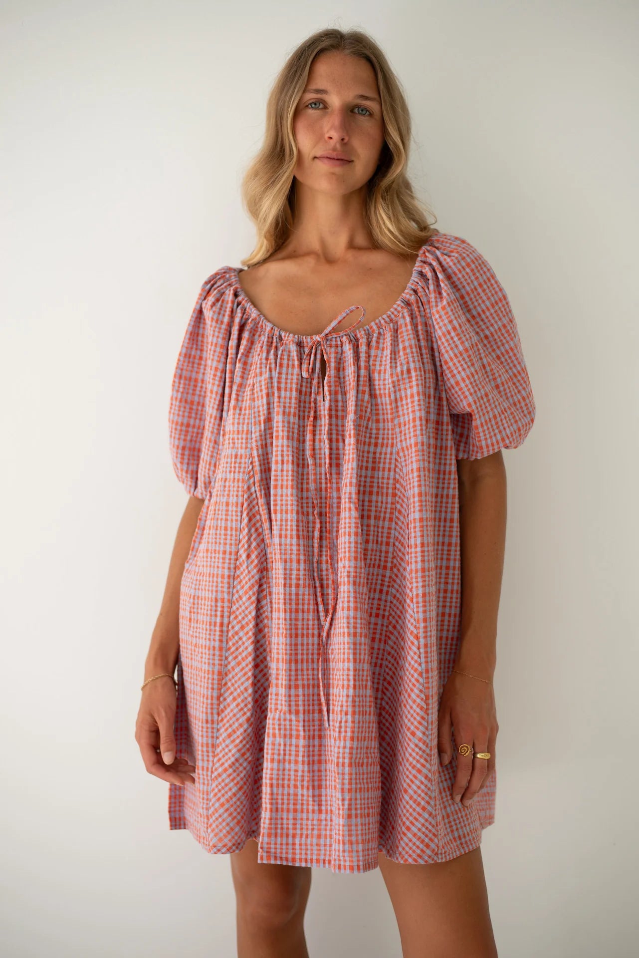 Chloe Dress Lilac Orange Seersucker