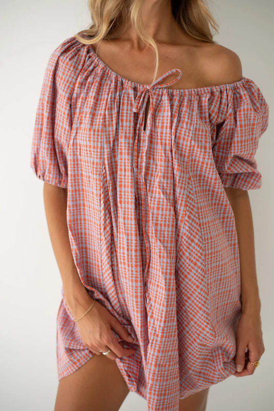 Chloe Dress Lilac Orange Seersucker