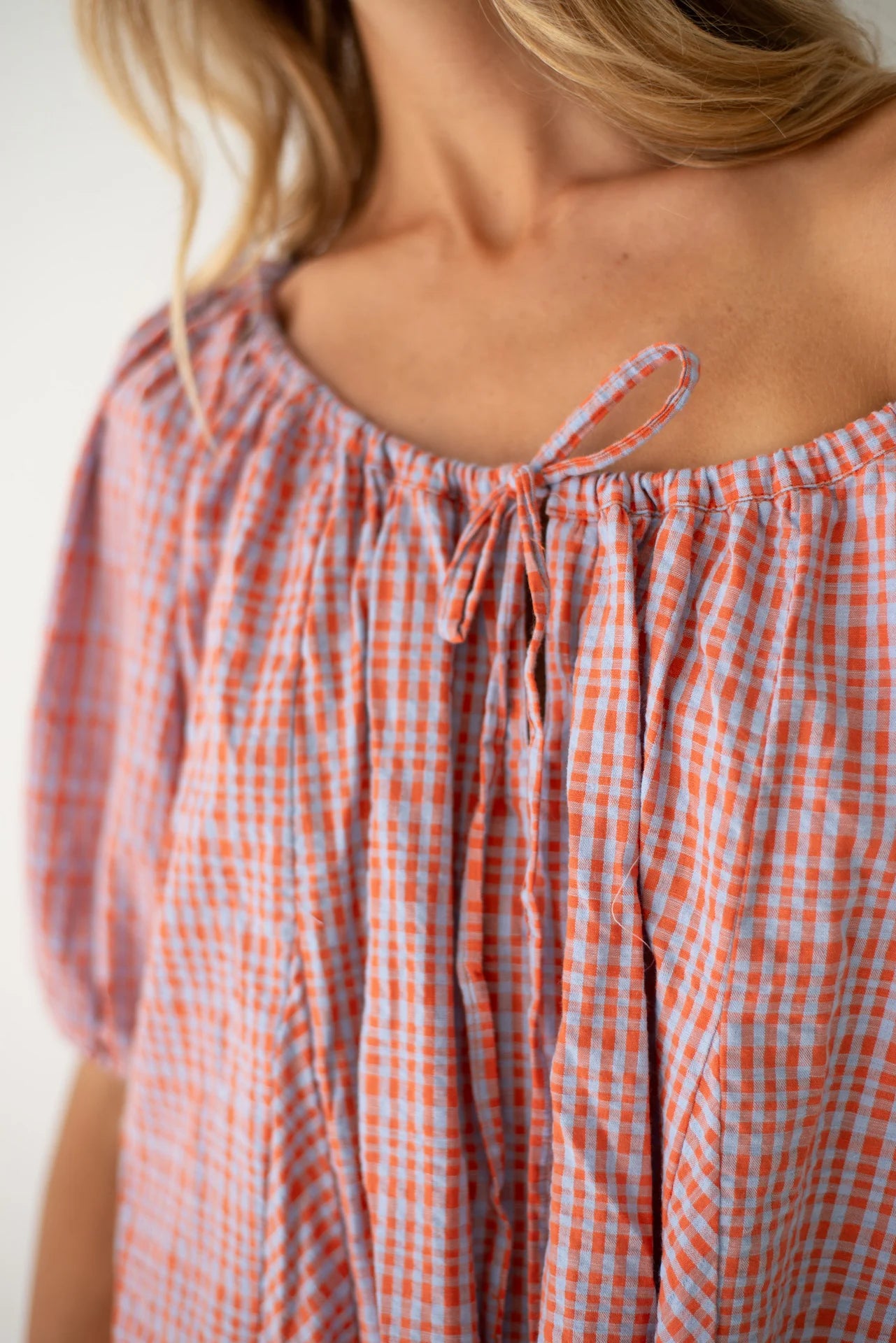 Chloe Dress Lilac Orange Seersucker