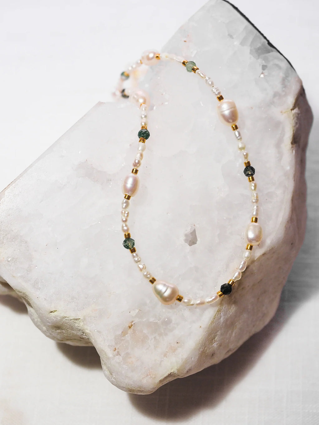 Freshwater Pearl and Moss Agate Choker