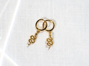 18k Gold Vermeil Huggie Earrings with Dangling Serpent