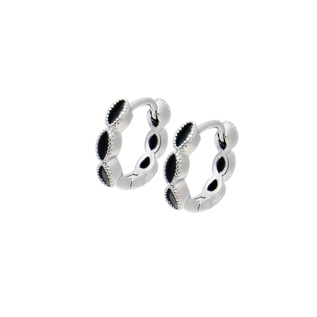 925 Sterling Silver Black CZ Huggies