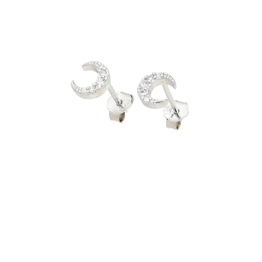 925 Sterling Silver Crescent Moon Stud Earrings