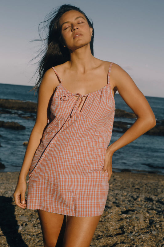 Ari Dress Lilac Orange Seersucker