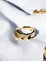 Blue CZ Hammered Ring - 18k Gold Vermeil