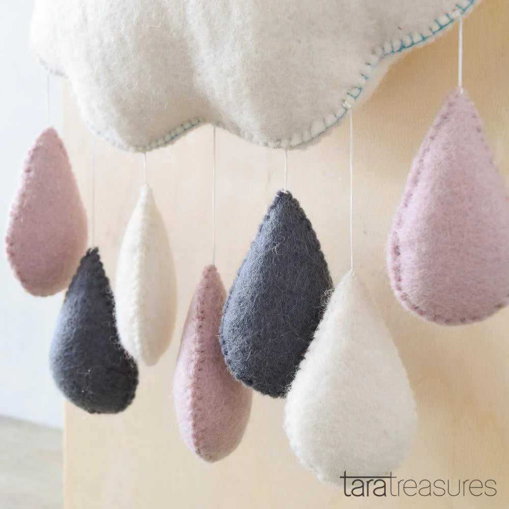 CLOUD NURSERY MOBILE - PINK & GREY RAINDROPS
