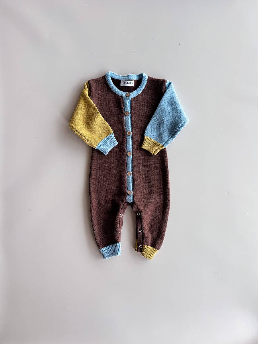 Cotton Knit Romper - Brown/Blue/Green