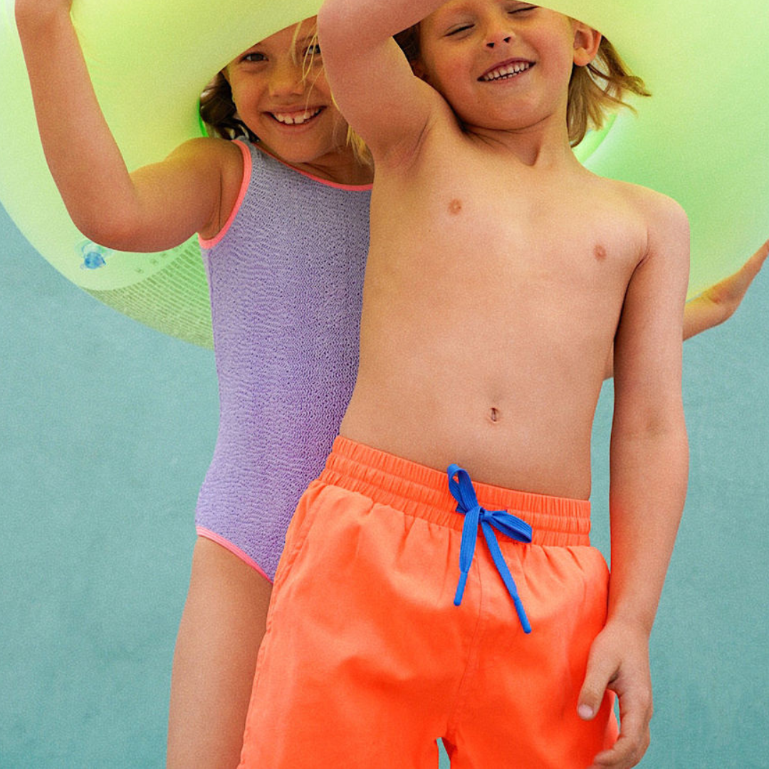 Kids Board Shorts - fluro orange & electric