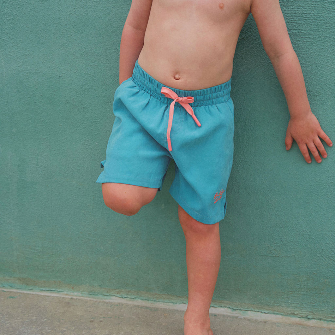 Kids Board Shorts - Seafoam and Pink