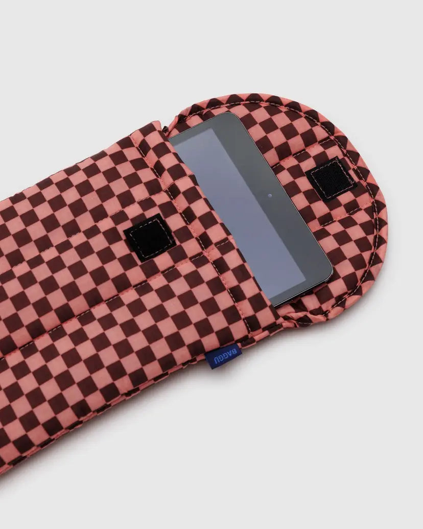 Puffy Tablet Sleeve - Pink Brown Check