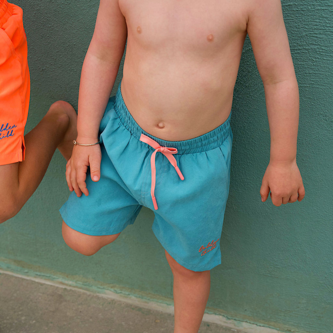 Kids Board Shorts - Seafoam and Pink