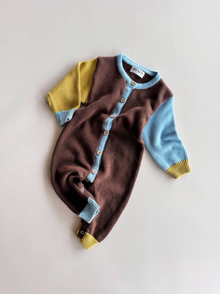 Cotton Knit Romper - Brown/Blue/Green