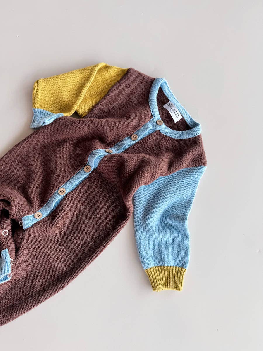 Cotton Knit Romper - Brown/Blue/Green