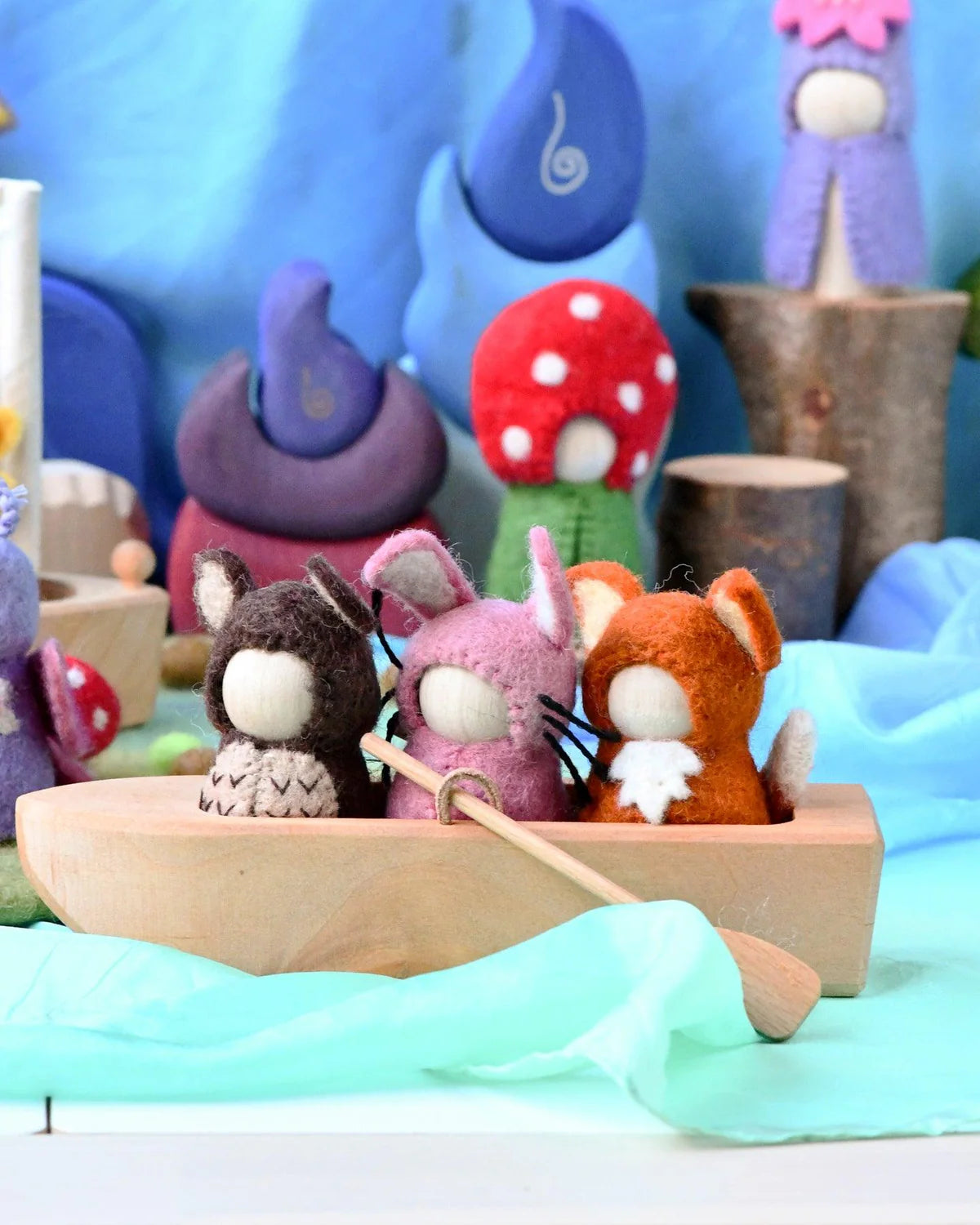 WOODLANDS PEG DOLLS SET - BEAR, RABBIT AND FOX