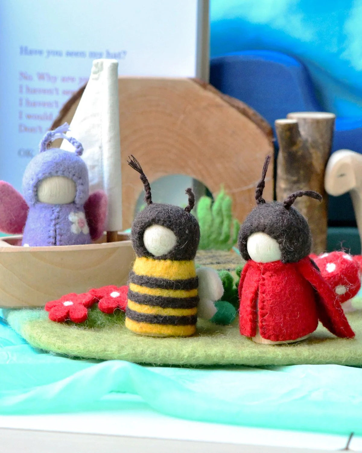 BUGS PEG DOLLS SET - BEE, LADYBUG AND BUTTERFLY