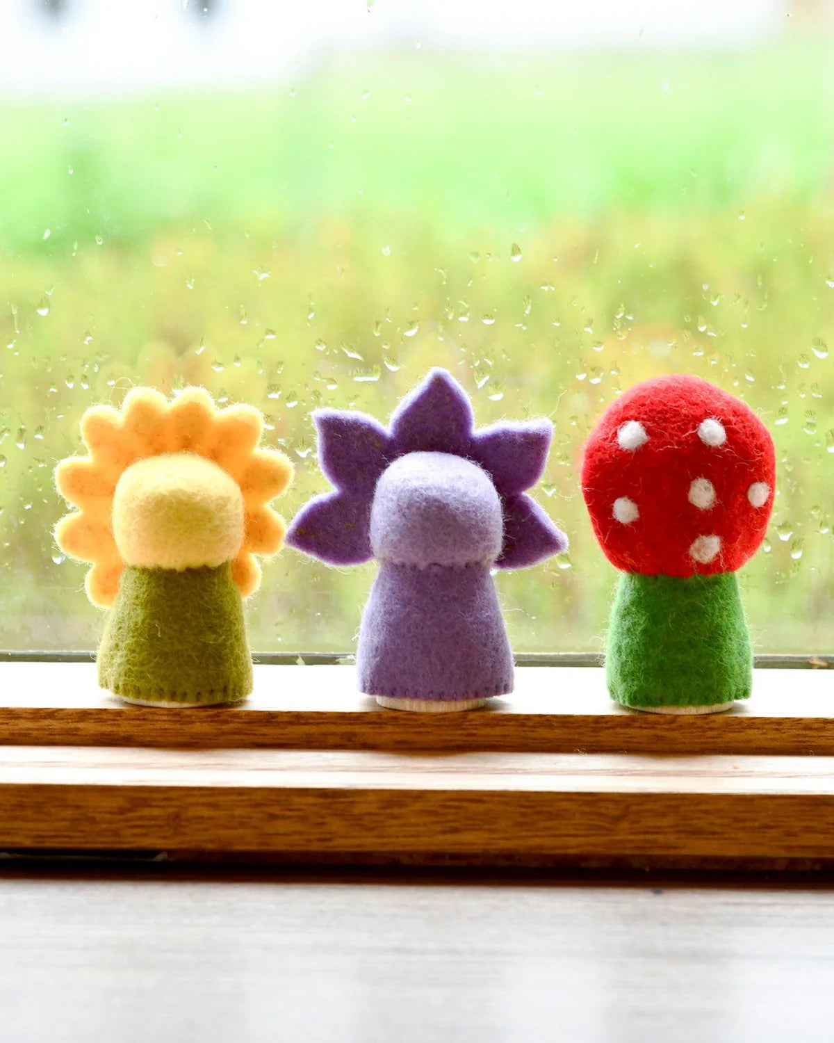 FLORAL PEG DOLLS SET - SUNFLOWER, IRIS AND TOADSTOOL