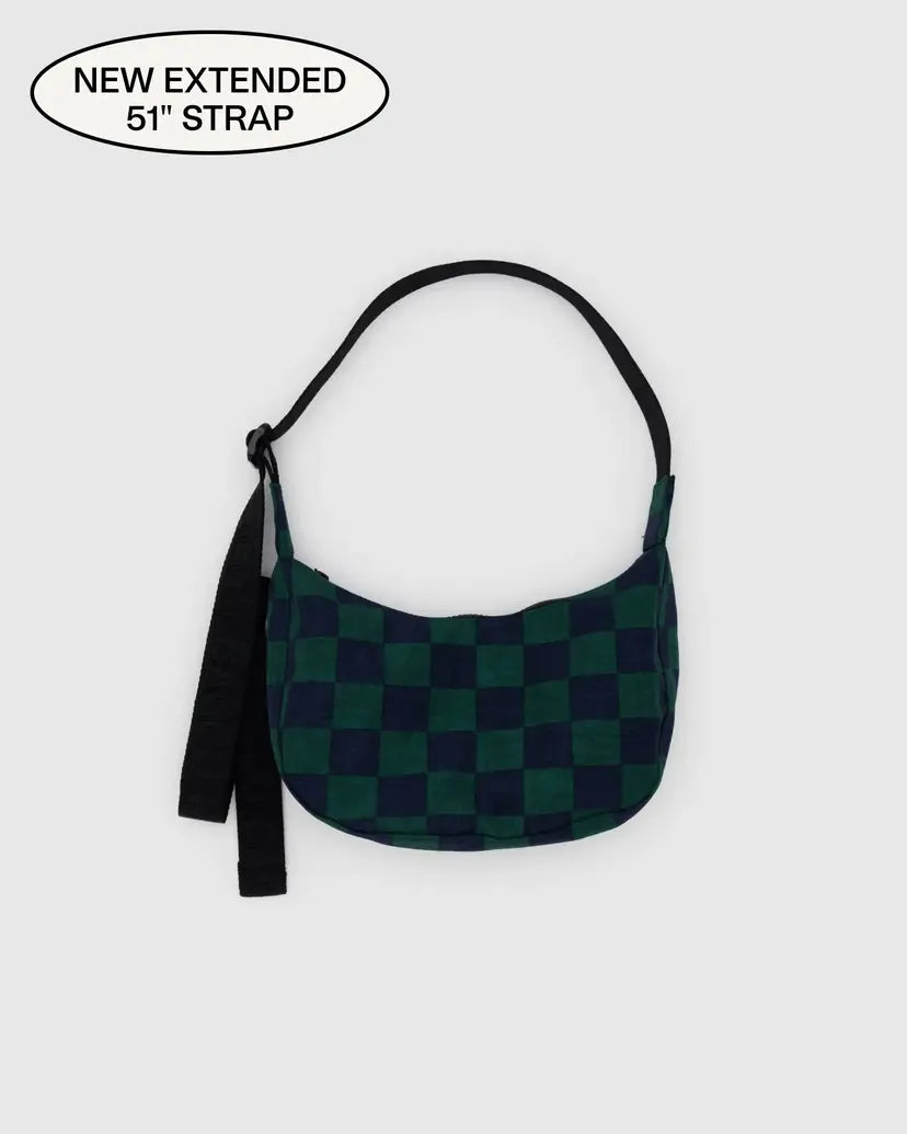 Baggu Crescent Bag Small - Navy Green Check