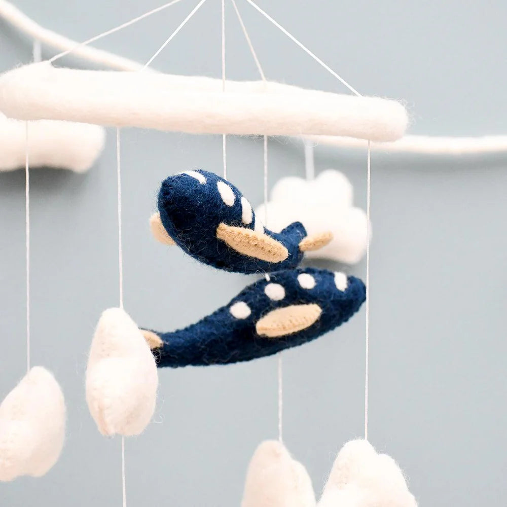 NURSERY COT MOBILE - NAVY BLUE AIRPLANES