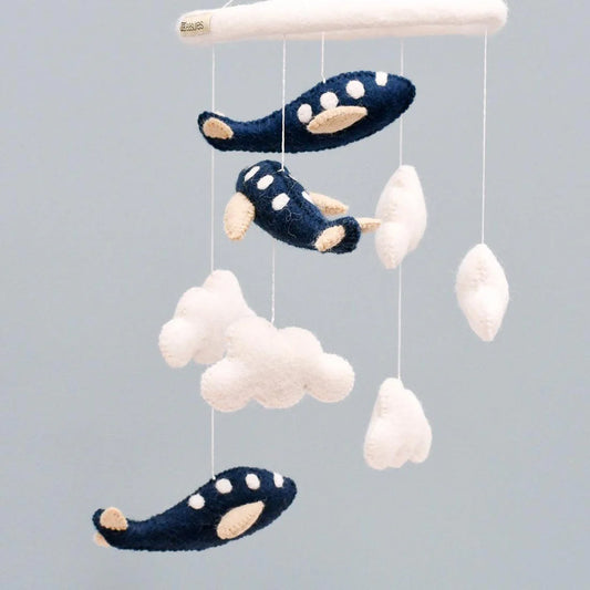 NURSERY COT MOBILE - NAVY BLUE AIRPLANES