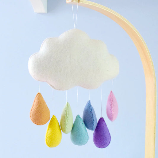 CLOUD NURSERY MOBILE - PASTEL RAINBOW RAINDROPS