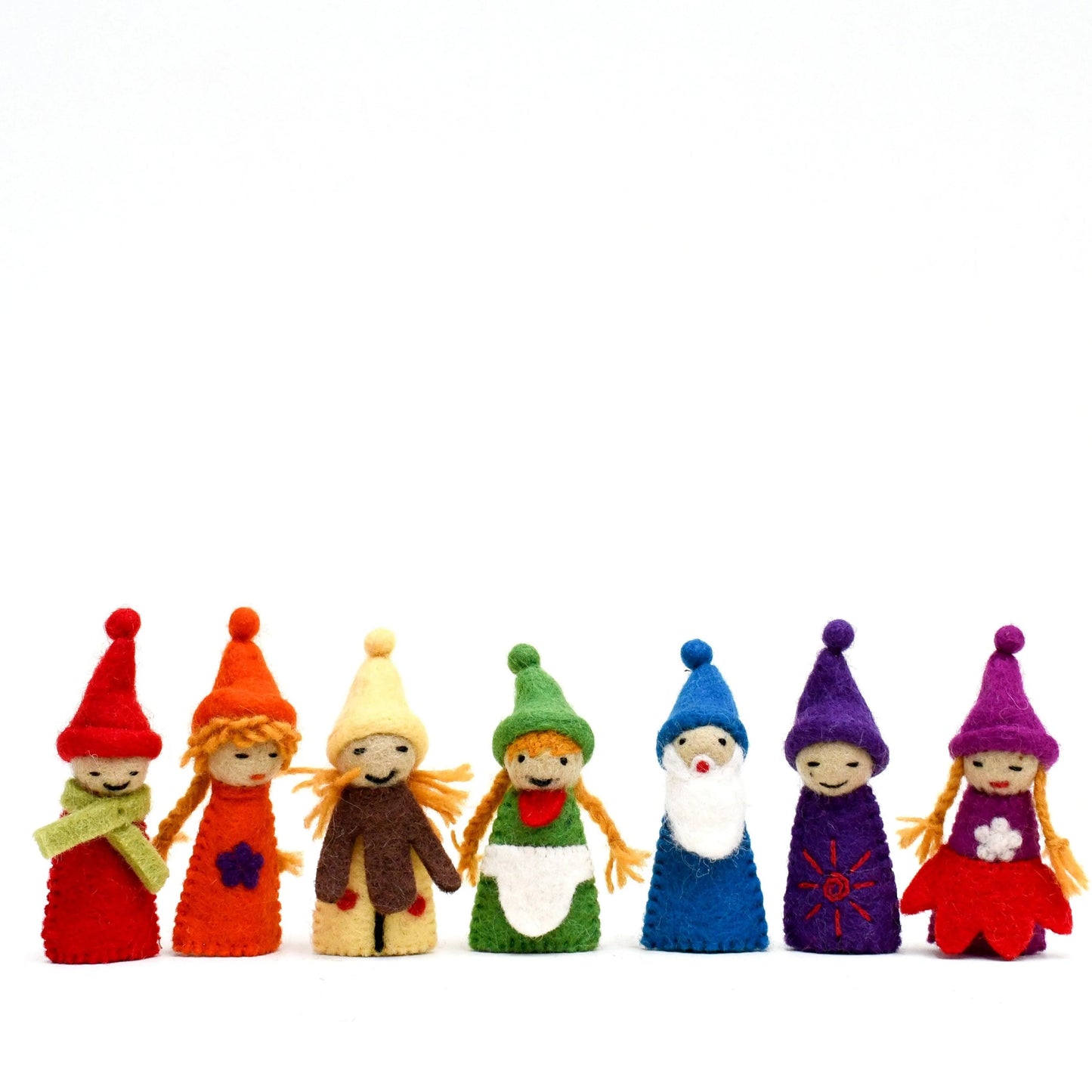 RAINBOW COLOURFUL GNOMES FINGER PUPPET SET
