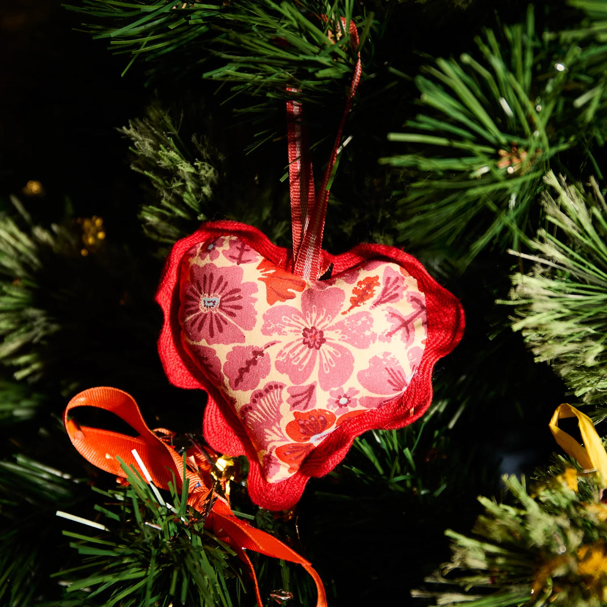 Magnolia Cotton Heart Decoration - Poppy